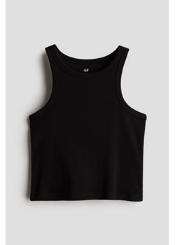 H & M - Bawełniana koszulka w prążki - Czarny ze sklepu H&M w kategorii Bluzki dziewczęce - zdjęcie 173838628