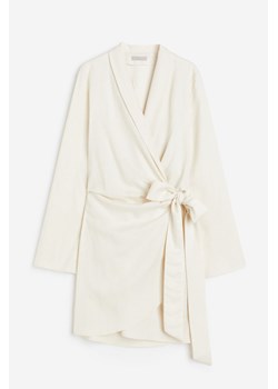 H & M - Kopertowa sukienka z domieszką lnu - Biały ze sklepu H&M w kategorii Sukienki - zdjęcie 173839508