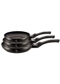 Czarny zestaw 3 aluminiowych patelni R7-A42 ze sklepu Edinos.pl w kategorii Naczynia - zdjęcie 173840055