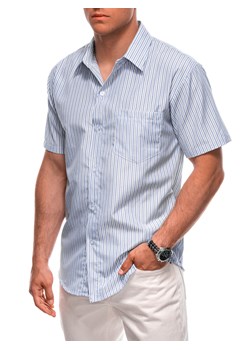 Koszula męska z krótkim rękawem 666K - niebieska ze sklepu Edoti w kategorii Koszule męskie - zdjęcie 173842308