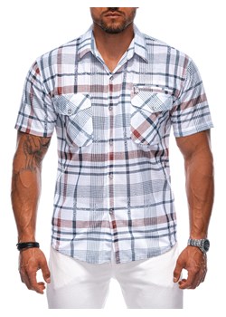 Koszula męska z krótkim rękawem 667K - biała ze sklepu Edoti w kategorii Koszule męskie - zdjęcie 173842317