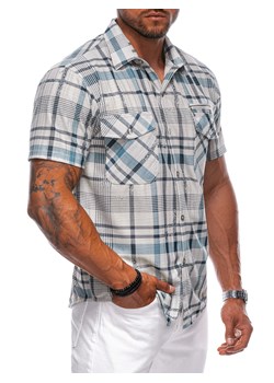 Koszula męska z krótkim rękawem 667K - błękitna ze sklepu Edoti w kategorii Koszule męskie - zdjęcie 173842339