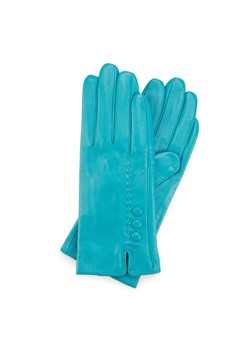 Damskie rękawiczki skórzane z przeszyciami z rzemyka turkusowe ze sklepu WITTCHEN w kategorii Rękawiczki damskie - zdjęcie 173842648