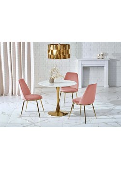 Biały okrągły stół w stylu glamour z 4 krzesłami - Santiagos ze sklepu Edinos.pl w kategorii Zestawy mebli kuchennych - zdjęcie 173843617