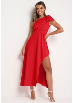 Czerwona Koktajlowa Asymetryczna Sukienka z Kokardą na Ramieniu Vimarellia ze sklepu Born2be Odzież w kategorii Sukienki - zdjęcie 173847726
