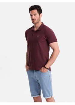 Męska jednokolorowa koszulka polo BASIC z dzianiny pique - bordowa V10 OM-POBS-0100 ze sklepu ombre w kategorii T-shirty męskie - zdjęcie 173848196