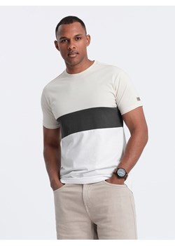 T-shirt męski trójkolorowy w szerokie pasy - kremowo-biały V2 OM-TSCT-0152 ze sklepu ombre w kategorii T-shirty męskie - zdjęcie 173848268