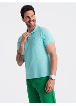 Męska koszulka polo jednokolorowa BASIC z dzianiny pique - miętowa V18 OM-POBS-0100 ze sklepu ombre w kategorii T-shirty męskie - zdjęcie 173848306