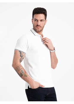 Koszulka męska polo z dzianiny pique bez guzików - biała V1 OM-POSS-0110 ze sklepu ombre w kategorii T-shirty męskie - zdjęcie 173848318