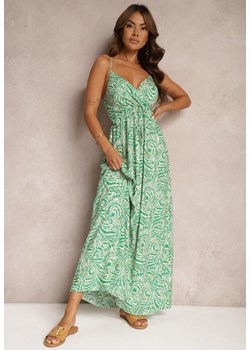 Zielona Sukienka na Regulowanych Ramiączkach z Bawełny z Dekoltem w Serek Lalvima ze sklepu Renee odzież w kategorii Sukienki - zdjęcie 173849479