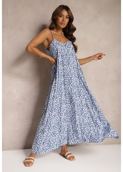 Niebieska Rozkloszowana Sukienka z Bawełny na Ramiączkach Semvia ze sklepu Renee odzież w kategorii Sukienki - zdjęcie 173849639