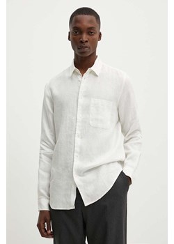 Samsoe Samsoe koszula lniana męska kolor biały regular z kołnierzykiem klasycznym ze sklepu ANSWEAR.com w kategorii Koszule męskie - zdjęcie 173851557