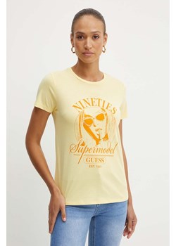 Guess t-shirt bawełniany SUPERMODEL damski kolor żółty W4YI55 K9RM1 ze sklepu ANSWEAR.com w kategorii Bluzki damskie - zdjęcie 173852066