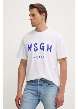MSGM t-shirt bawełniany męski kolor biały z nadrukiem 3440MM510.237002 ze sklepu ANSWEAR.com w kategorii T-shirty męskie - zdjęcie 173852156