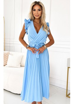 Plisowana sukienka midi z falbankami 543-2, Kolor błękitny, Rozmiar one size, NUMOCO BASIC ze sklepu Primodo w kategorii Sukienki - zdjęcie 173853045