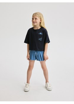 Reserved - T-shirt z kieszonką - granatowy ze sklepu Reserved w kategorii Bluzki dziewczęce - zdjęcie 173855215