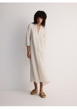 Reserved - Sukienka z wiskozą i lnem - złamana biel ze sklepu Reserved w kategorii Sukienki - zdjęcie 173855939