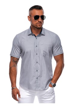Koszula męska z krótkim rękawem 676K - szara ze sklepu Edoti w kategorii Koszule męskie - zdjęcie 173856509