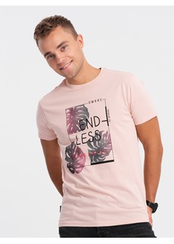 T-shirt męski z nadrukiem - jasnoróżowy V2 OM-TSPT-0131 (PALE ROSE) ze sklepu Edoti w kategorii T-shirty męskie - zdjęcie 173856516