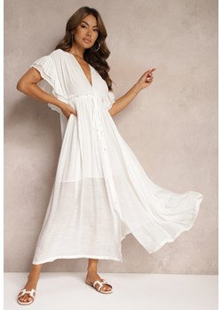 Biała Bawełniana Sukienka z Gumką w Talii i Falbankami Rivatia ze sklepu Renee odzież w kategorii Sukienki - zdjęcie 173856836