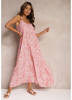 Różowa Rozkloszowana Sukienka z Bawełny na Ramiączkach Semvia ze sklepu Renee odzież w kategorii Sukienki - zdjęcie 173856926