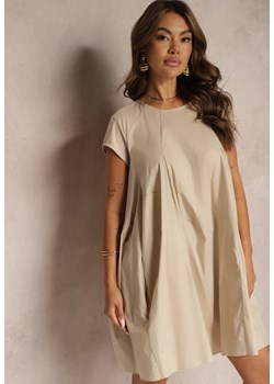 Beżowa Trapezowa Sukienka z Bawełny Riseria ze sklepu Renee odzież w kategorii Sukienki - zdjęcie 173856936