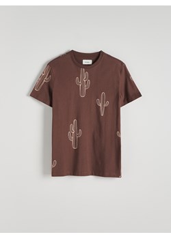 Reserved - T-shirt regular z nadrukiem allover - brązowy ze sklepu Reserved w kategorii T-shirty męskie - zdjęcie 173859087