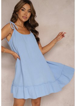 Niebieska Bawełniana Sukienka Muślinowa o Pudełkowym Kroju na Ramiączkach z Wiązaniem Xirvia ze sklepu Renee odzież w kategorii Sukienki - zdjęcie 173860319
