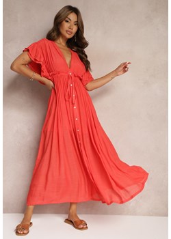 Czerwona Bawełniana Sukienka z Gumką w Talii i Falbankami Rivatia ze sklepu Renee odzież w kategorii Sukienki - zdjęcie 173860389