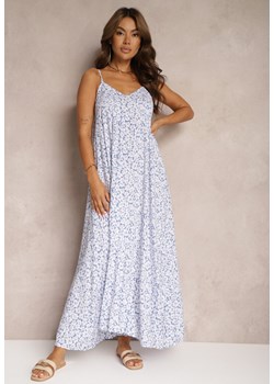 Niebieska Kwiatowa Sukienka z Bawełny na Ramiączkach z Regulacją Resvia ze sklepu Renee odzież w kategorii Sukienki - zdjęcie 173860459
