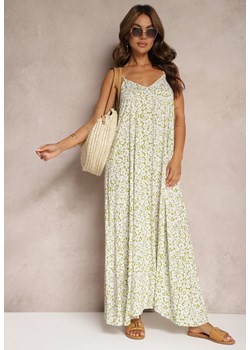 Zielona Kwiatowa Sukienka z Bawełny na Ramiączkach z Regulacją Resvia ze sklepu Renee odzież w kategorii Sukienki - zdjęcie 173860469