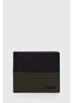 HUGO portfel skórzany męski kolor zielony 50523680 ze sklepu ANSWEAR.com w kategorii Portfele męskie - zdjęcie 173861805