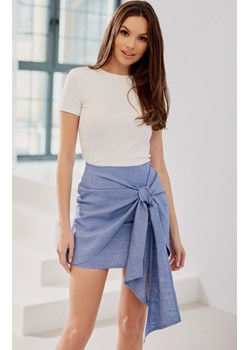 Spódnica mini z ozdobnym wiązaniem J01 Abby, Kolor niebieski, Rozmiar 36, Roco Fashion ze sklepu Primodo w kategorii Spódnice - zdjęcie 173865446