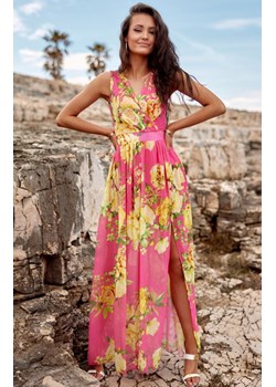 Szyfonowa sukienka maxi w kwiaty 04D Justin, Kolor różowo-żółty, Rozmiar 34, Roco Fashion ze sklepu Primodo w kategorii Sukienki - zdjęcie 173865466