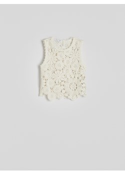 Reserved - Top z ażurowym splotem - kremowy ze sklepu Reserved w kategorii Swetry damskie - zdjęcie 173869979