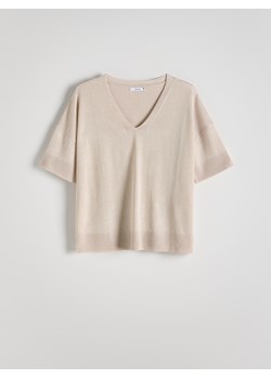 Reserved - Dzianinowa bluzka z wiskozą - beżowy ze sklepu Reserved w kategorii Swetry damskie - zdjęcie 173870125