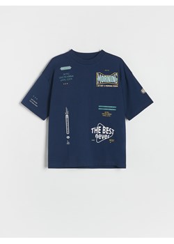 Reserved - T-shirt oversize z nadrukiem - granatowy ze sklepu Reserved w kategorii T-shirty chłopięce - zdjęcie 173870355