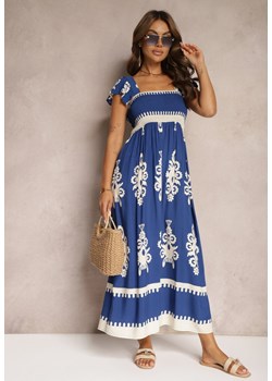 Niebieska Wiskozowa Sukienka Boho z Falbankami i Gumką w Talii na Szerokich Ramiączkach Dreria ze sklepu Renee odzież w kategorii Sukienki - zdjęcie 173874329