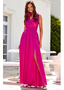 Satynowa sukienka maxi z ozdobną różą amarantowa Paloma, Kolor amarantowy, Rozmiar 34, Roco Fashion ze sklepu Primodo w kategorii Sukienki - zdjęcie 173880707