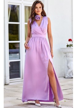 Satynowa sukienka maxi z ozdobną różą liliowa Paloma, Kolor liliowy, Rozmiar 34, Roco Fashion ze sklepu Primodo w kategorii Sukienki - zdjęcie 173880727