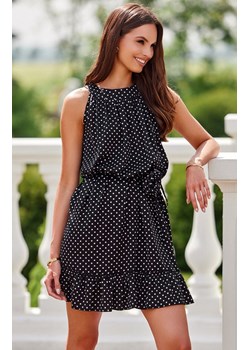 Mini sukienka z falbaną i paskiem czarna Mila, Kolor czarny-wzór, Rozmiar L/XL, Roco Fashion ze sklepu Primodo w kategorii Sukienki - zdjęcie 173880787