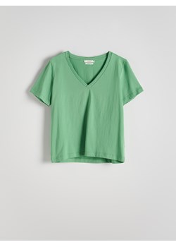 Reserved - T-shirt z dekoltem V - zielony ze sklepu Reserved w kategorii Bluzki damskie - zdjęcie 173883198
