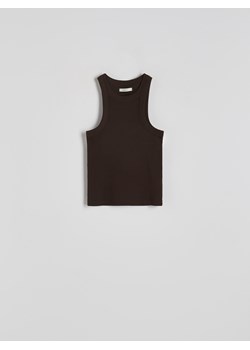 Reserved - Bawełniany top - ciemnobrązowy ze sklepu Reserved w kategorii Bluzki damskie - zdjęcie 173883248