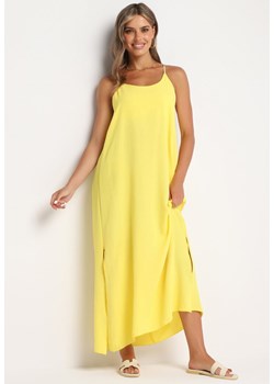 Żółta Taliowana Sukienka na Ramiączkach Rivaniell ze sklepu Born2be Odzież w kategorii Sukienki - zdjęcie 173884196