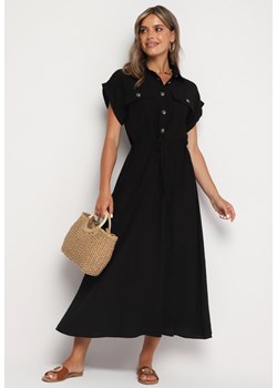 Czarna Wiskozowa Rozkloszowana Sukienka z Gumką w Talii Ozdobiona Guzikami Lemvia ze sklepu Born2be Odzież w kategorii Sukienki - zdjęcie 173884329