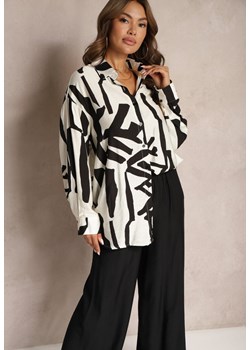 Czarno-Biały 2-Częściowy Komplet z Wiskozy Koszula z Dłuższym Tyłem i Szerokie Spodnie z Gumką Lelefia ze sklepu Renee odzież w kategorii Komplety i garnitury damskie - zdjęcie 173887159