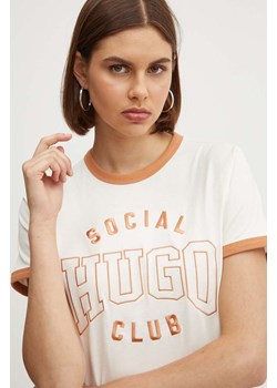 HUGO t-shirt bawełniany damski kolor beżowy 50530170 ze sklepu ANSWEAR.com w kategorii Bluzki damskie - zdjęcie 173890229