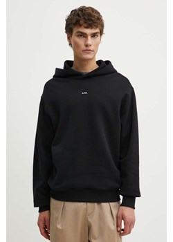 A.P.C. bluza bawełniana hoodie boxy micro logo GOTS męska kolor czarny z kapturem gładka COHBX.H27911 ze sklepu PRM w kategorii Bluzy męskie - zdjęcie 173890487