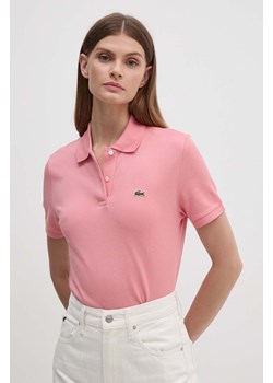 Lacoste t-shirt bawełniany damski kolor różowy z kołnierzykiem ze sklepu PRM w kategorii Bluzki damskie - zdjęcie 173890745