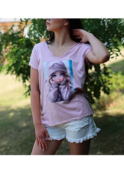 Różowa koszulka damska t-shirt /UB731 S391/ ze sklepu Pantofelek24.pl w kategorii Bluzki damskie - zdjęcie 173893758